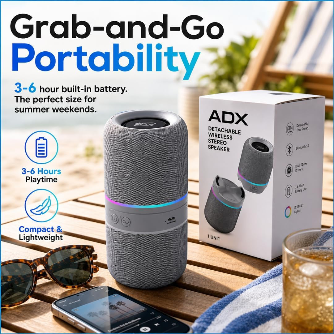 ADX Desktop Wireless Speakers, Detachable, Gray