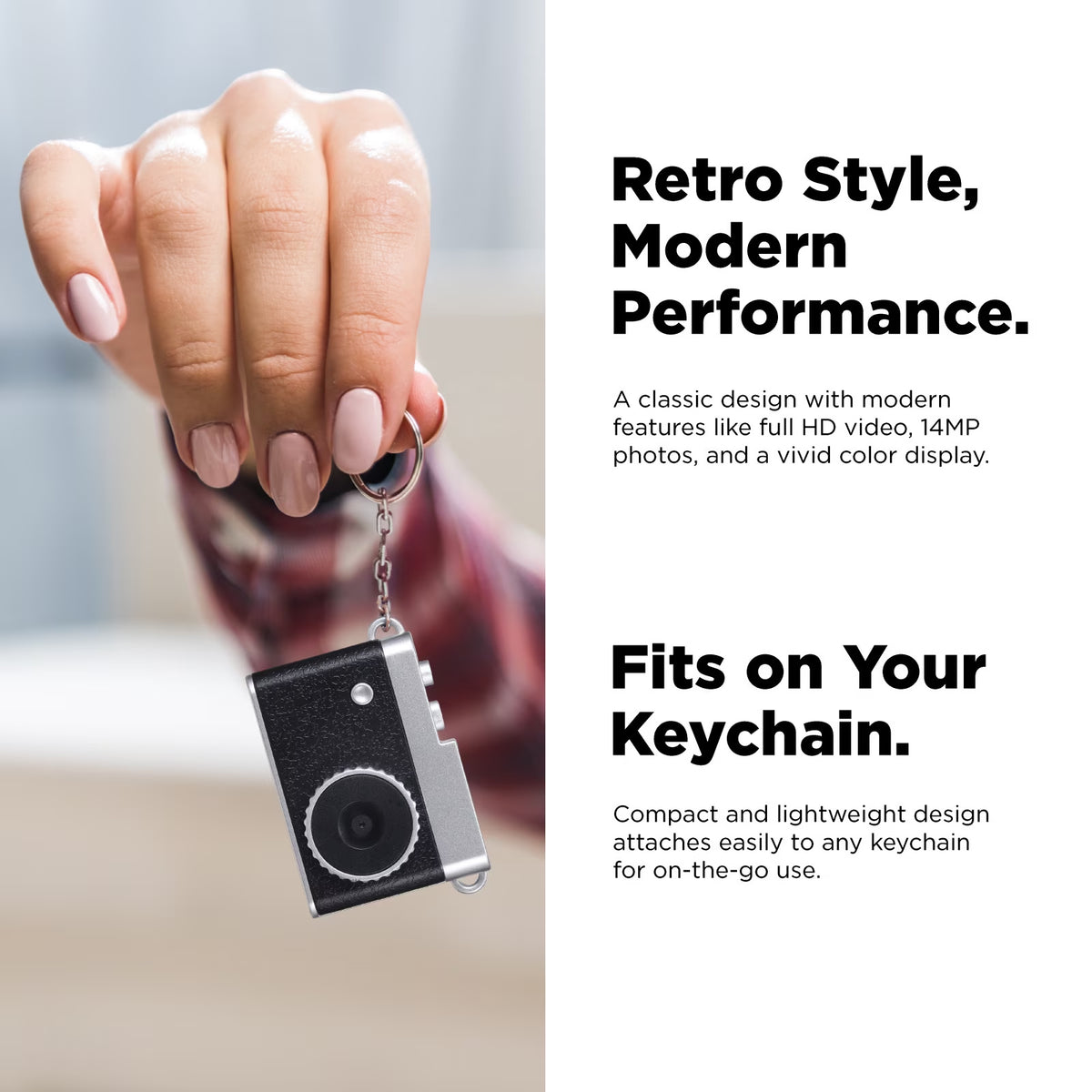 Retro Keychain Digital Camera with 14MP Full HD Photos, Color Preview Screen and Built-In Memory