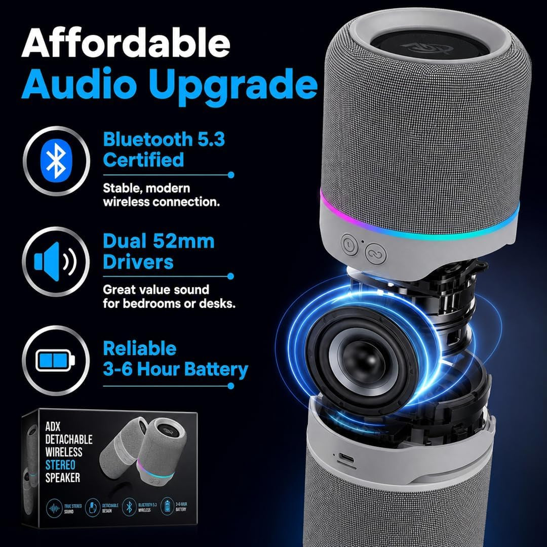 ADX Desktop Wireless Speakers, Detachable, Gray