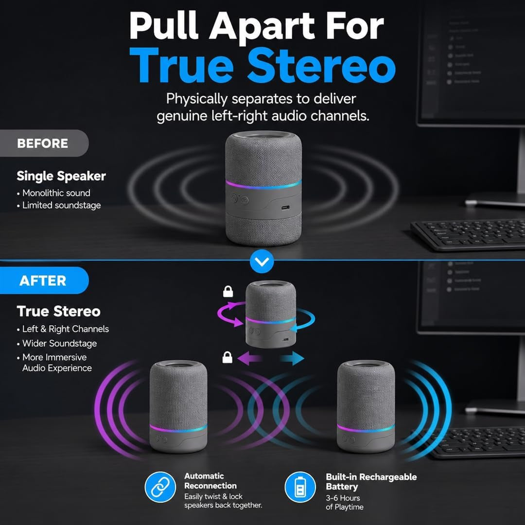 ADX Desktop Wireless Speakers, Detachable, Gray