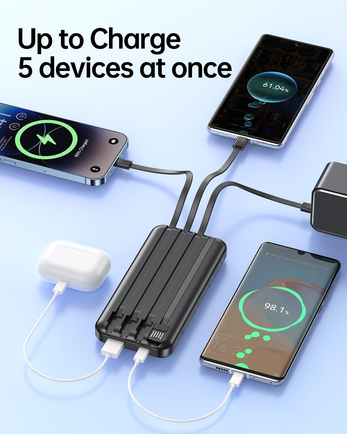 Portable Charger Power Bank with Built in Cable 20000Mah Fast Charging