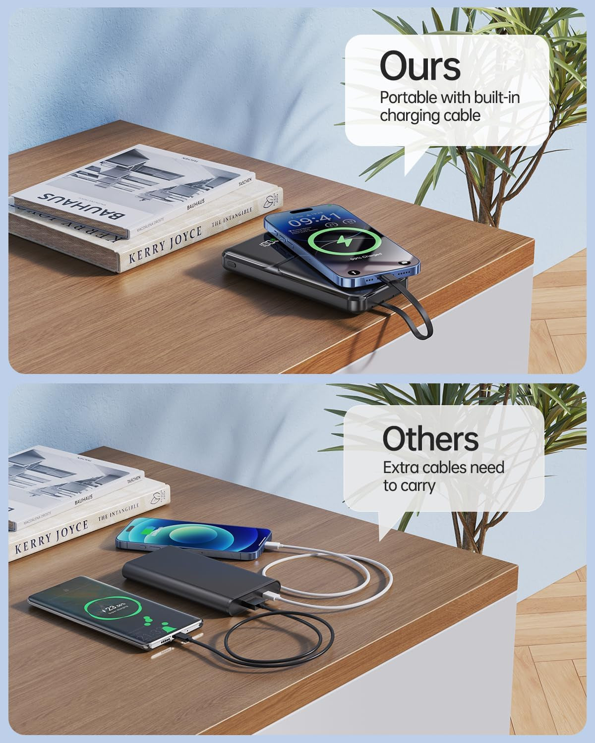 Portable Charger Power Bank with Built in Cable 20000Mah Fast Charging