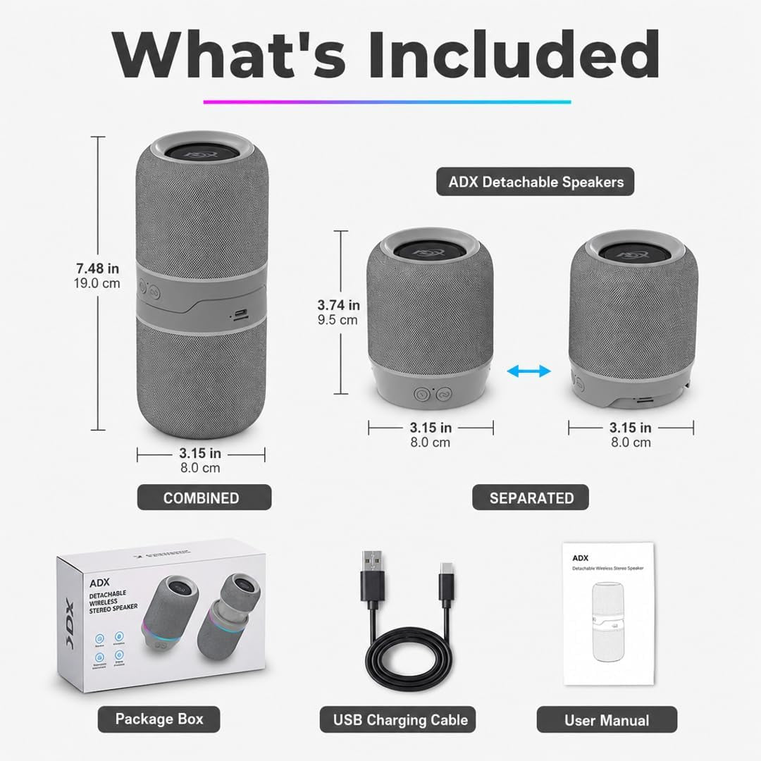 ADX Desktop Wireless Speakers, Detachable, Gray